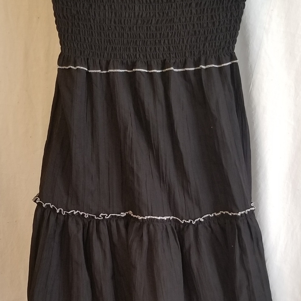 Black w/White Trim Ruffle Maxi Dress by Annabelle